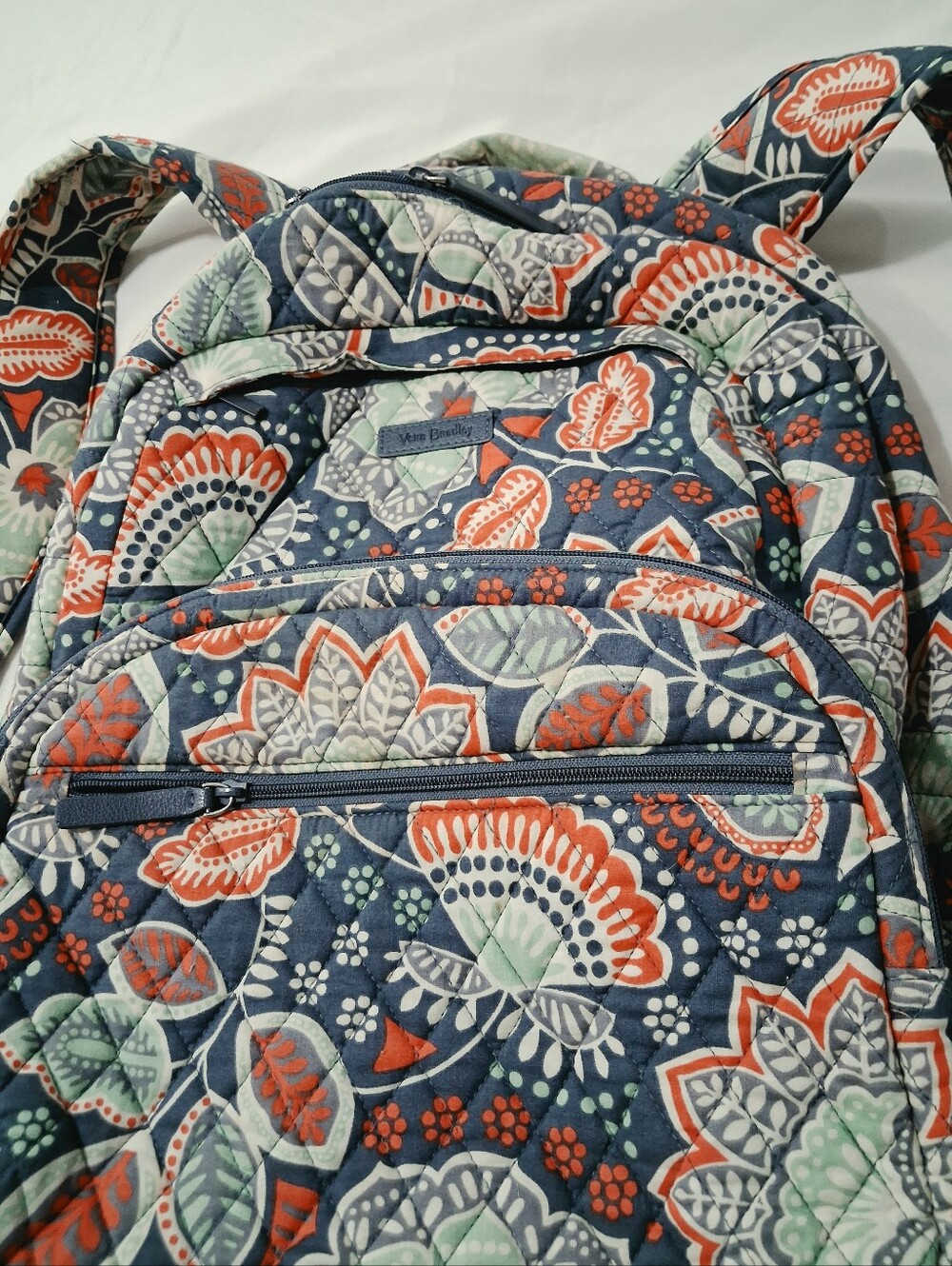 Vera Bradley Navy Quilted Floral Backpack with Coral & Mint Accents - Picture 2 of 12